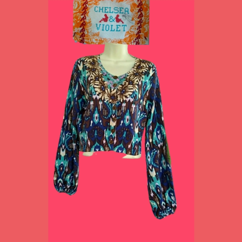CHELSEA & VIOLET FLORAL PRINT CROPPED CARDIGAN